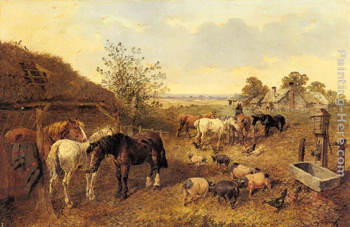A Farmstead painting - John Frederick Herring, Jnr A Farmstead art painting